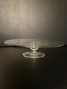 Vintage Val St. Lambert 13" Crystal Cake Stand “State Plain" Signed Belgian